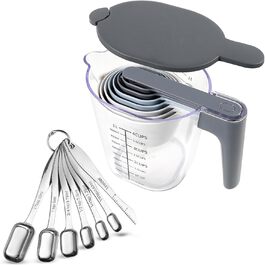 17-Piece Measuring Cup and Spoon Set, Stainless Steel Measuring Spoon Set and Stackable Measuring Cups with Lid for Liquid and Dry Ingredients, Cooking Baking Gadgets