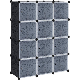 DIY Shoe Cabinet Shoe Shelf, Shelving System Shoe Storage Shelves for Clothes, Shoes, Toys, and Books 111cm x 37cm x 147cm (Black with Door) (12 Boxes)