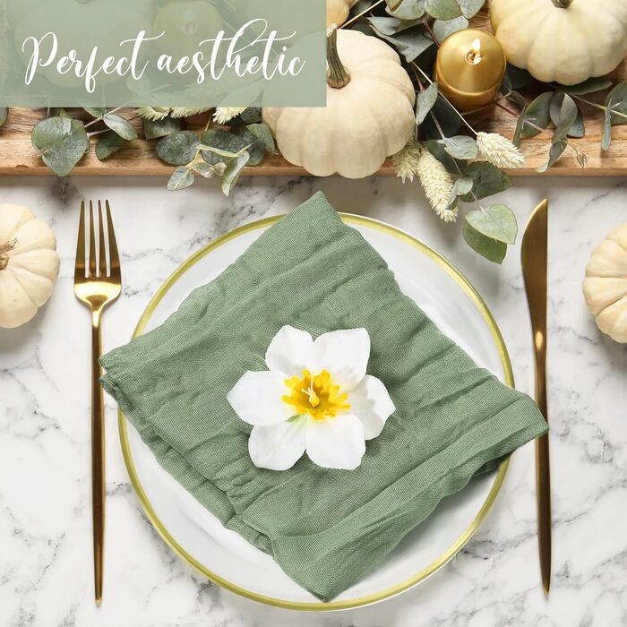 Gaze Cheesecloth Napkins, 50 x 50 cm, Napkins, crinkled, decorative fabric napkins for home, wedding, rustic table decoration, sage green, 100 pieces