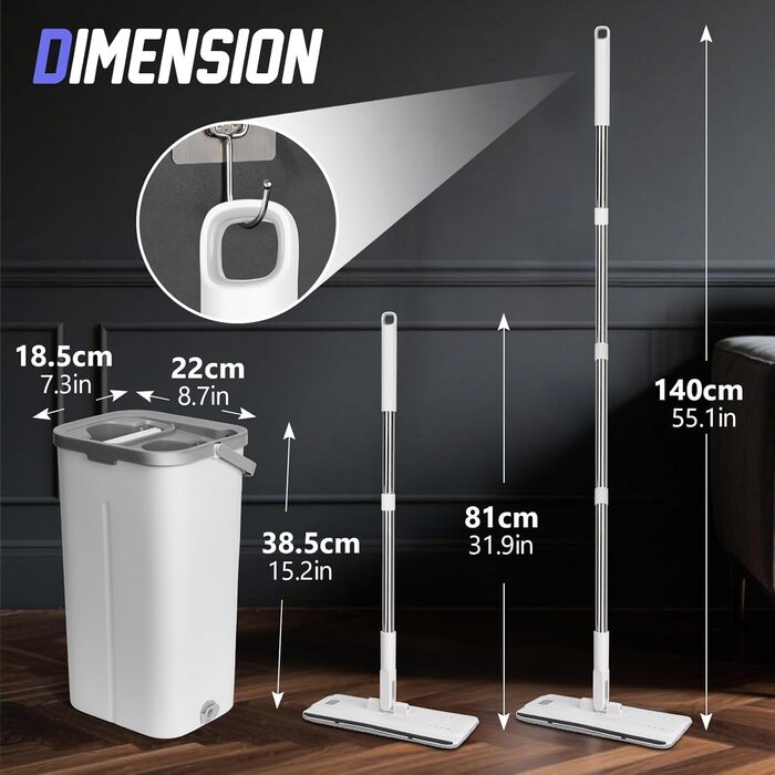 Набір для миття підлоги Masthome з відром: плоский моп, 3 мікрофібрових насадки, відро з нержавіючою сталею, моп з функцією віджиму, для прибирання підлоги (фіолетовий)