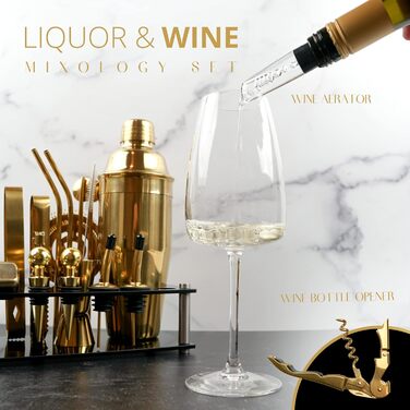 Golden 24-Piece Cocktail Shaker Set with Stand - Complete Home Bar Kit