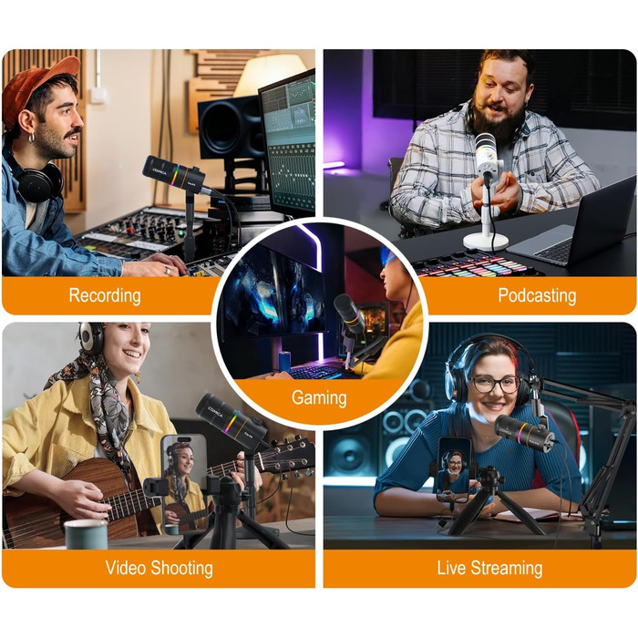 Мікрофон Comica D10 EIN з підсвічуванням RGB, XLR/USB, для стрімінгу, TikTok, подкастів та запису голосу. Сумісний з PC, Smartphone, Computer, Mac, PS4/5.