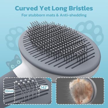 Зівакат Щітка для котів та собак. Самоочисна щітка з ергономічною ручкою та запатентованим дизайном. Підходить для собак та котів з короткою та довгою шерстю, а також для кроликів. (Сірий)