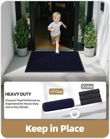 Килимок для дому та вулиці COLOR&GEOMETRY 76x43 см, грязестійкий, антиковзаючий, легко миється, для входу, сірий (80x120 см, синій)