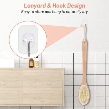 Дерев'яна щітка для спини Alyvisun для душу з довгим руків'ям, двостороння, жорсткі та м'які щетинки, для мокрого та сухого пілінгу тіла