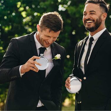 Набір з 2 флаконів для алкоголю з нержавіючої сталі, 177 мл, для віскі, коньяку, кемпінгу, подорожей, барів та вечірок (сріблястий)