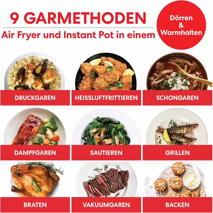 Мультиварка Instant Pot Duo Crisp 5.7 л 11-в-1 з аерофритюрницею, скороваркою, пароваркою, дегідратором, грилем, функцією випікання, збереження тепла, з нержавіючої сталі, електрична, срібляста