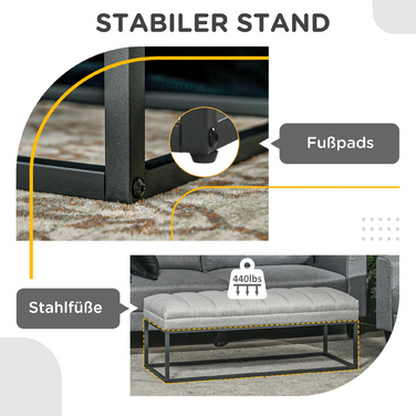 HOMCOM Bench with Linen Look Upholstered Bench for Bedroom, Bed Bench, Dressing Bench up to 200 kg, Steel, Light Grey, 120x44x45.5 cm