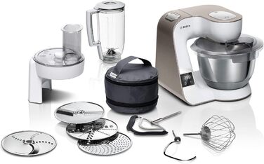 Bosch Kitchen Machine Series 4 MUM5XW20, 3.9 L Stainless Steel Bowl & MUZ5EB2, 550ml, Homemade Ice Cream, Sorbet, and Frozen Yogurt, White, Compatible with Kitchen Machine Series 4 White / Champagne 2-Piece Accessory Bundle with Ice Cream Maker