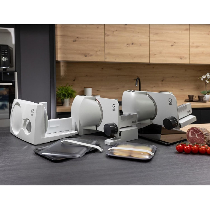 EUREL RS92 Electric Food Processor - Stainless Steel Blade, Adjustable 0-15mm, Glass Plate, Serving & Storage Set, 100W