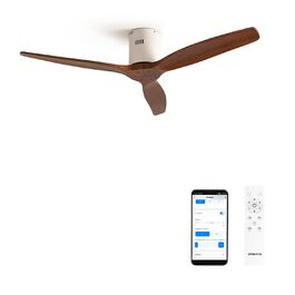 Вентилятор стельовий WINDCALM ABS білий з імітацією темного дерева, Wi-Fi, пульт, 40W, Ø132cm, 6 швидкостей, таймер, DC-двигун, літньо-зимовий режим, без освітлення