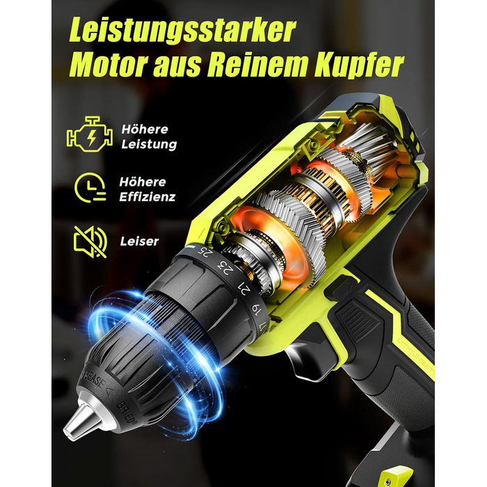 Акумуляторний шуруповерт-дрель 20V, 56 шт. в наборі, 42Nm, LED-підсвітка, для дому та ремонту