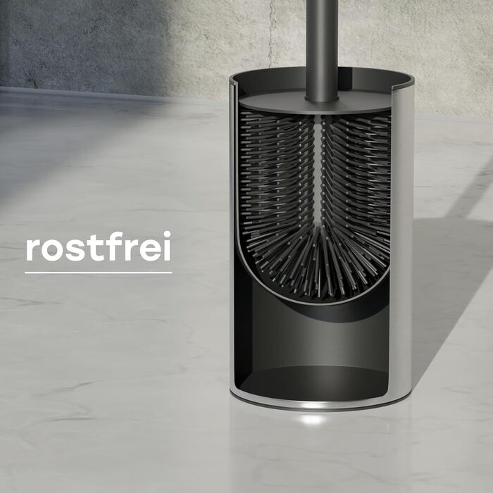 Торцева щітка для унітазу SAVEGA з нержавіючої сталі та захистом від бризок - сучасний дизайн, сріблястий колір
