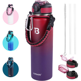 Stainless Steel Water Bottle 1900 ml (+2 Lids), 1.9 Liter Insulated Water Bottle with Straw, Leak-Proof Double-Walled Insulated Bottle with Chug Lid for School, Fitness, Outdoor (710 ml, Red Blue)