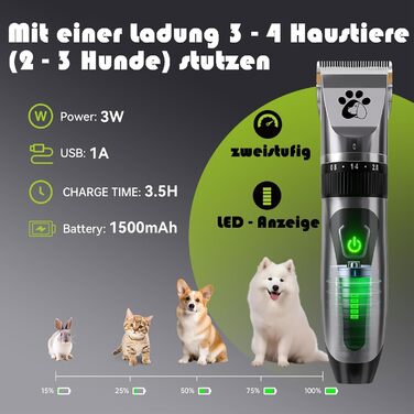 Професійна машинка для стрижки собак та котів Leise, бездротова, 2 швидкості, чорна