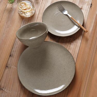 Набір посуду Tempus Serie для 6 осіб, 18 предметів, керамічний, темний оливковий, безпечний у мікрохвильовій печі та посудомийній машині