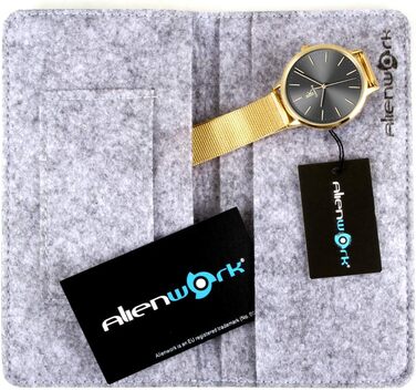 Жіночий годинник Alienwork IK Minimalist, ультратонкий, сітчасте браслет (Золото / Сірий / Золоте сітчасте браслет)
