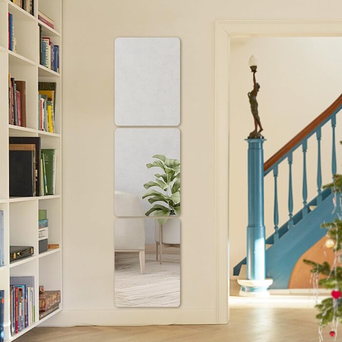 Самоклеючі дзеркальні наклейки на плитку, 4 шт. (40x30 см, круглий кут) - акрилові дзеркала для дому, школи, ванної кімнати