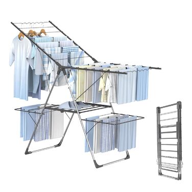 Сушарка для білизни Innotic - розкладна, портативна, з 4 крилами, регульована по висоті (сірий)