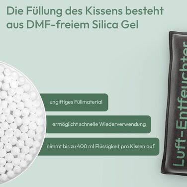 TRAVORA Dehumidifier Pillow 2x 1 kg with Anti-Slip Pad - Dehumidifier - reusable - car interior - extra large, Black