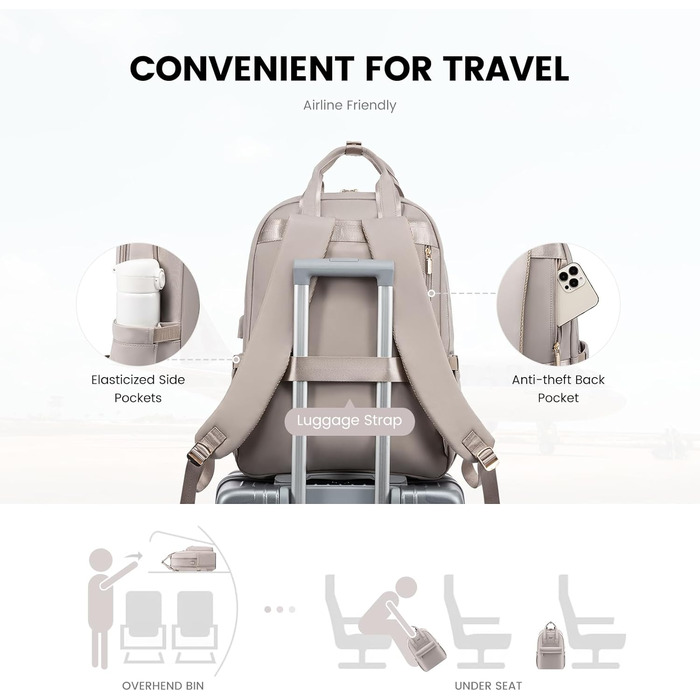 Жіночий рюкзак LOVEVOOK, 17.3 дюйми, з відділенням для ноутбука, для подорожей, роботи, навчання, чорний/сірий