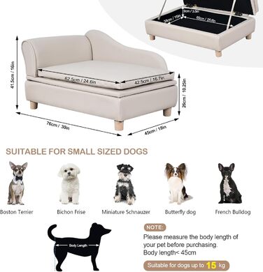Софа для собак та котів Yoonnie room з PU-шкіри з місцем для зберігання, дерев'яний каркас, подушки, ліжко для маленьких тварин, софа для цуценят та котів (Перловий білий)