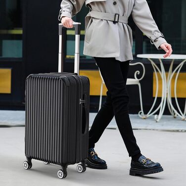 Набір валіз 3 шт. з жорстким корпусом, PC, легкі, міцні, з обертовими колесами на 360° та TSA замком (чорні смуги)