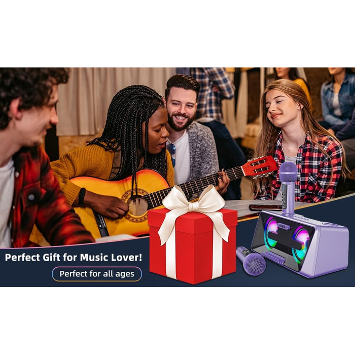 Караоке-машина з 2 бездротовими мікрофонами, Bluetooth, світлові ефекти, підставка для телефону (Lila)