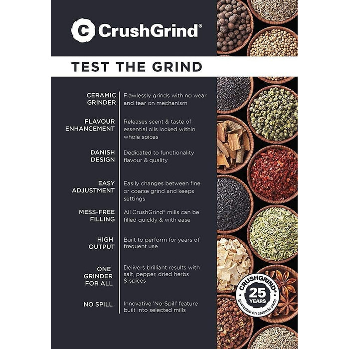 Млин для солі та перцю CrushGrind Stockholm 168мм, порцеляна/горіх