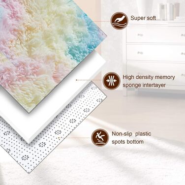 Пухнастий килим Hochflor, для вітальні, м'який, з антиковзаючою основою, можна прати, 120x160 см, колір: Райдуга