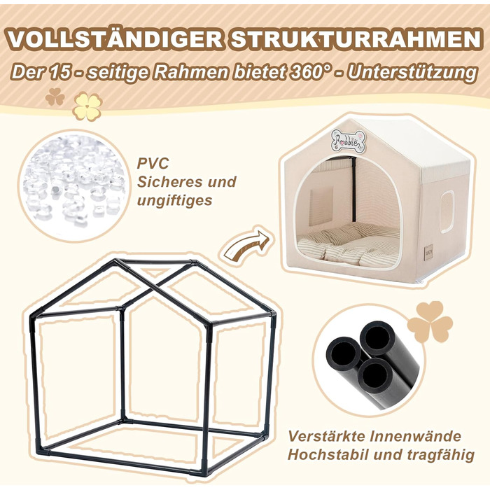 Washable Folding Dog Bed & Tent - Indoor Dog House for Small Dogs (4-9kg) - Beige