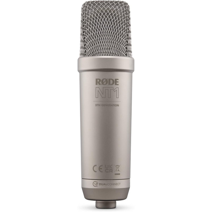 RØDE NT1 5th Gen: Конденсаторний мікрофон з XLR/USB, поп-фільтр та пауза для запису вокалу, музики та подкастів (чорний/сріблястий)