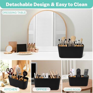 Підставка для зубних щіток з бамбуковими перегородками, органайзер для зубних щіток на 4 відділення + місце для пасти, чорний