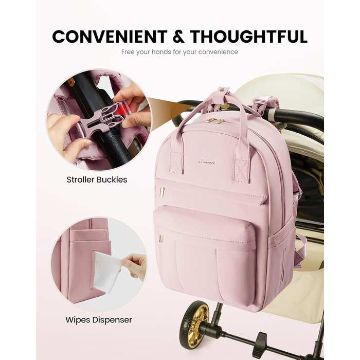 LOVEVOOK Рюкзак-переноска для мами та тата з пеленальною підкладкою, сумка для підгузків, рюкзак для візка, велика сумка для дитини, клінічна сумка, сумка для пологового будинку, для новонароджених (M, світло-рожевий)