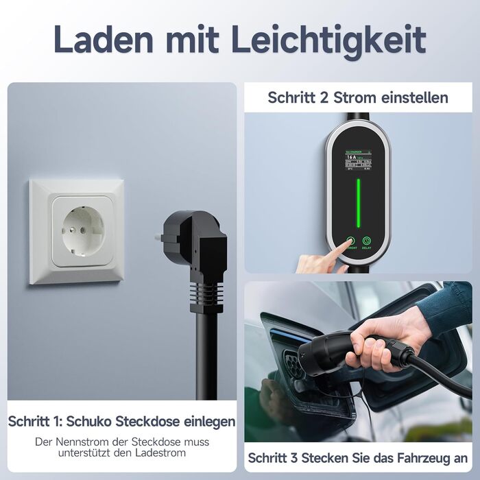 Кабель для зарядки електромобіля Type 2, 3.6 кВт, 8 м, 6-16A, 1 фаза, з цифровим дисплеєм, IP65, для EV/PHEV