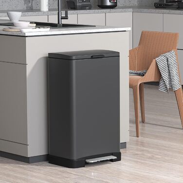 Сміттєве відро Mbillion 50 літрів з контейнером, тихо закривається, захист від відбитків пальців, великий нержавіюючий сталь, прямокутне для кухні, дому та офісу (Сірий, 40л)