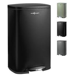 Степле́р для смі́ття 50 літрів зі сталі з внутрішнім відром з пластику - з м'яким закриттям кришки, для кухні, ванної кімнати або офісу - чорного кольору