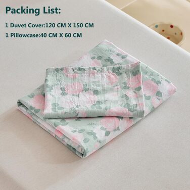 Комплект постільної білизни для дитячого ліжечка, зелений квітковий принт, 120x150 см. М'який двосторонній комплект з ковдрою та подушкою для дівчинки