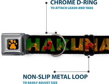 Нашийник для собак з кріпленням для автопасажа Lion King Hakuna Matata, чорний, 15-26 дюймів, ширина 2.5 см