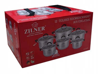 Набір каструль Zilner ZL-8110 з нержавіючої сталі, 12 предметів