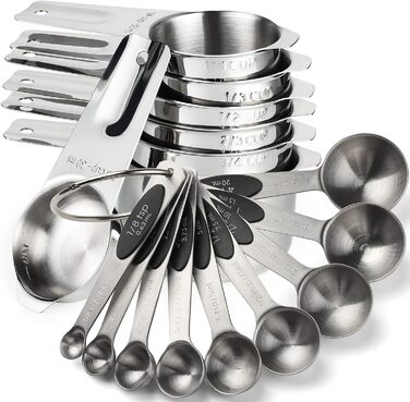 Stainless Steel Measuring Cups 7-Piece Stackable Set for Measuring Dry or Liquid Ingredients Kitchen Helper Metal Measuring Cups for Cooking & Baking (7+B9)