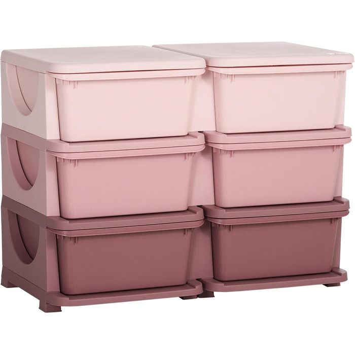 HOMCOM Kids' Chest of Drawers with Storage Boxes, Toy Organizer, Toy Box, Three Tiers for Children's Room, 3-6 Years, Children's Furniture, 37 x 37 x 56.5 cm (75L x 37W x 56.5H cm, Pink+Purple)