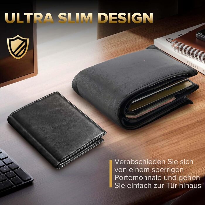 Чоловіче портмоне UNOSEKS з RFID захистом, Slim Wallet з відділенням для монет, картхолдер для кредитних карток (алюміній, карбон, чорний, S-A02)
