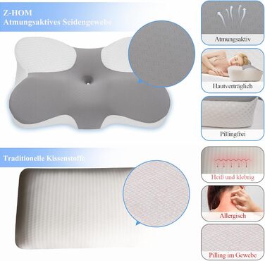 Подушка для шиї Z-hom, подушка для голови з Memory Foam, ергономічна подушка для шиї, подушка для тих, хто спить на боці, на спині та животі, ергономічна подушка для сну на боці 60 x 36 x 13/8 см