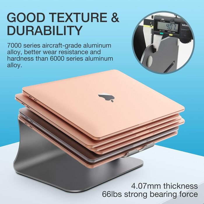 Підставка для ноутбука з алюмінію, сіра, для MacBook, Dell, HP, Lenovo, Microsoft Surface, Samsung (11-16 дюймів)