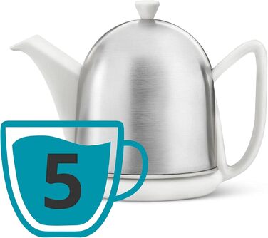 Bredemeijer small white ceramic teapot, 1.0 liter with stainless steel lid