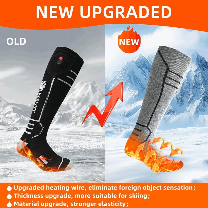 Обогревні шкарпетки Freehill Erinowolle для чоловіків та жінок, USB-зарядка, для холодної погоди, висота до коліна, сірі (L)