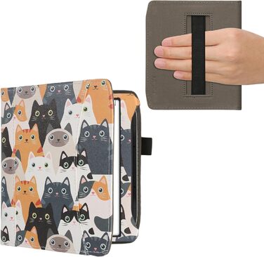 Чохол-книжка kwmobile для Pocketbook Era/Era Color з кишенею та лямкою - з зображенням жінки, що читає, чорно-бежевий (коти)