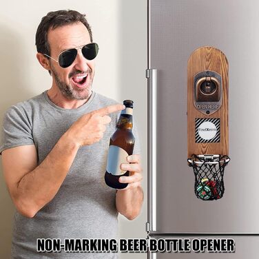 ZONSUSE Bottle Opener Wall Mount Magnet with DIY E-Ink Screen, Vintage Wood Beer Opener Wall with Holder, Customizable Images/Texts, Unique Gift Ideas Gifts for Men Christmas Gifts