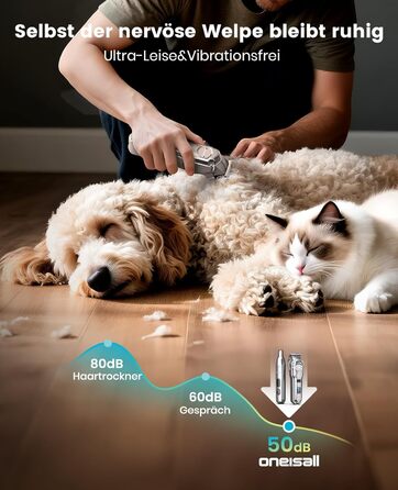 Машинка для стрижки собак Oneisall 4-в-1: стрижка, триммінг, шліфування кігтів. Для собак та котів, тиха, професійна, 4 години роботи від акумулятора